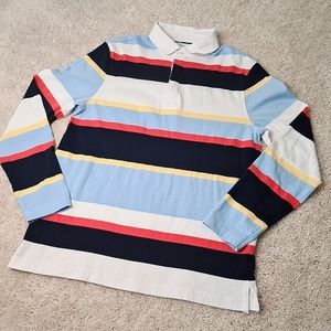 Club Room Men's Shirt Rugby Polo  Striped Retro Style Long Sleeve Medium